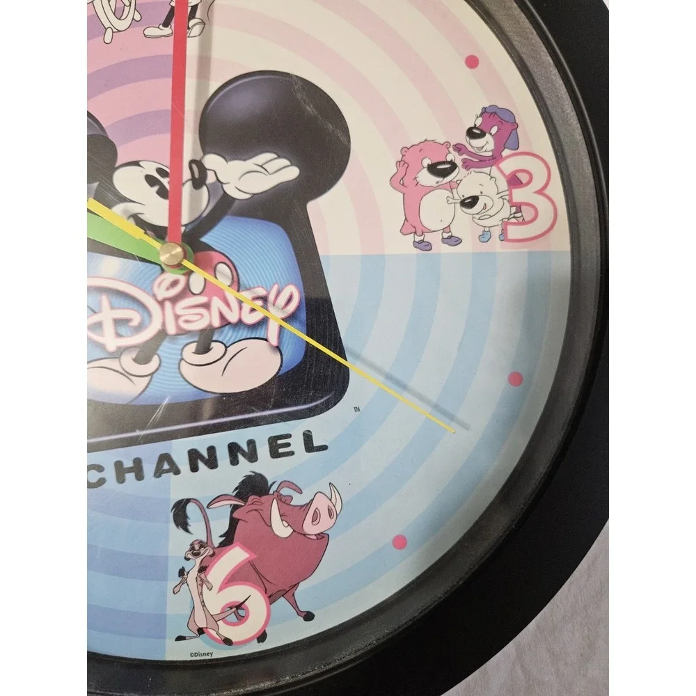 Vintage Disney Channel Mickey Mouse Wall Clock, Black Frame PBJ Otter Lion King